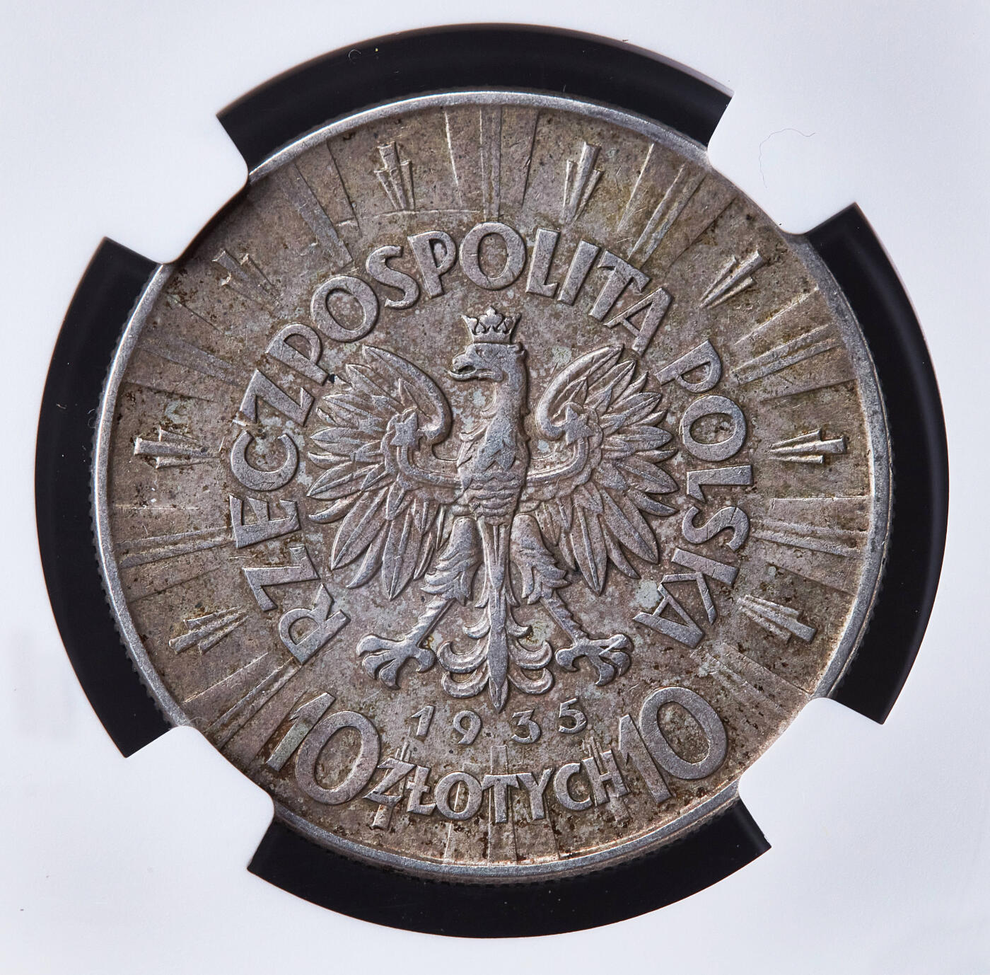 【俄甄集藏】2026年(050)04-01星期三 晚 19:30 全场包邮 波兰1935年毕苏斯基10兹罗提银币，NGC XF45，黄油彩包浆，原味状态