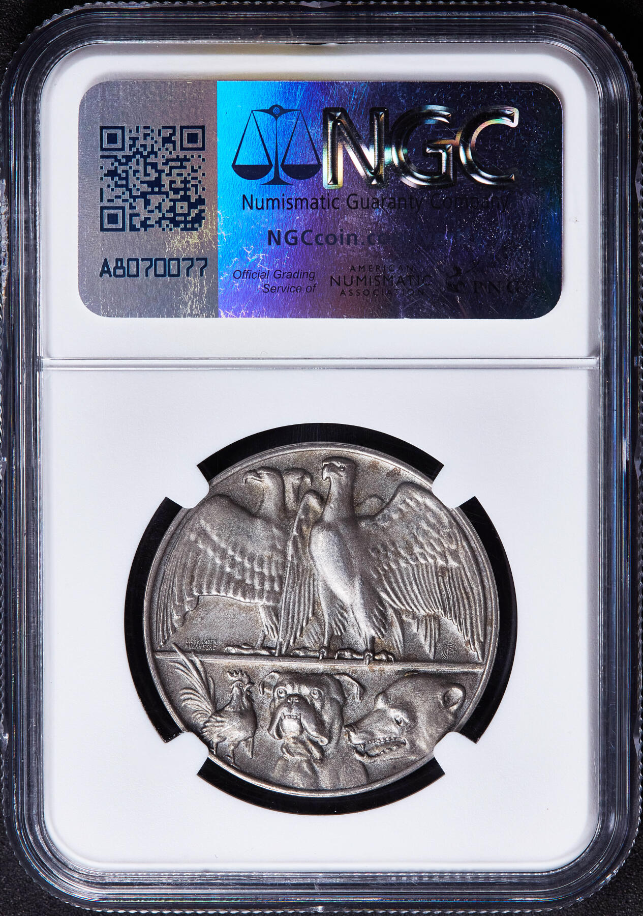 【俄甄集藏】2026年(050)04-01星期三 晚 19:30 全场包邮 德国1914年纪念一战同盟国与协约国开战纪念银章，NGC MS64，双鹰大战鸡狗熊，磨砂工艺，名誉品种，黄油彩原味包浆