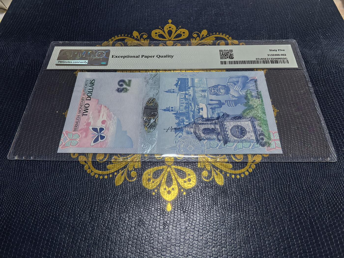 长老汇马年精选第十四场拍卖 获奖钞！2009百慕大蓝鸟2元纸钞，PMG 65，首发洋葱冠