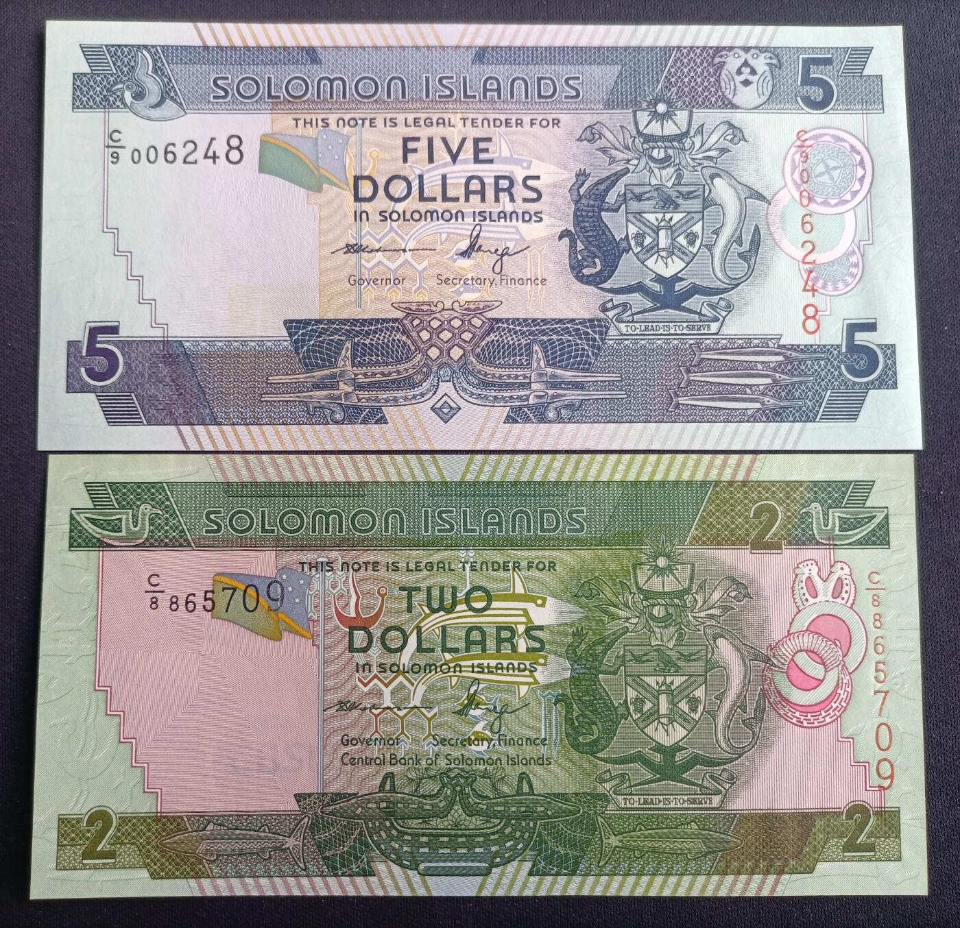 【游宝包邮场】马年第16期 好品组钞场 周六截拍 所罗门群岛-5元/2元【2011年 全新UNC】