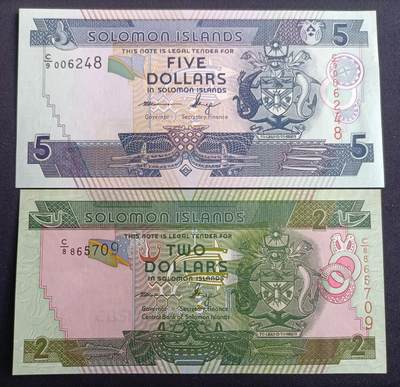 【游宝包邮场】马年第16期 好品组钞场 周六截拍 - 所罗门群岛-5元/2元【2011年 全新UNC】
