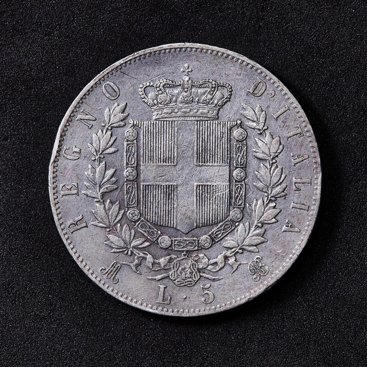 【俄甄集藏】2026年(050)04-01星期三 晚 19:30 全场包邮 意大利1874年伊曼纽尔二世5里拉大银币，流通品相，900银