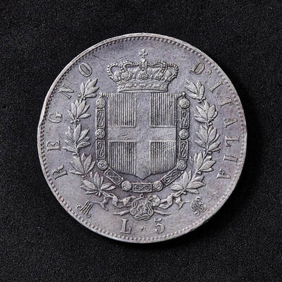 【俄甄集藏】2026年(050)04-01星期三 晚 19:30 全场包邮 - 意大利1874年伊曼纽尔二世5里拉大银币，流通品相，900银