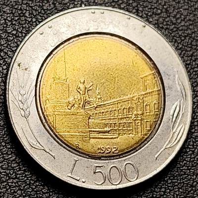泉币菌-第217场-拍品多 请提前出价 - 世界首枚双色币 意大利1992年500里拉 罗马建筑雕像 广场 25.8mm
