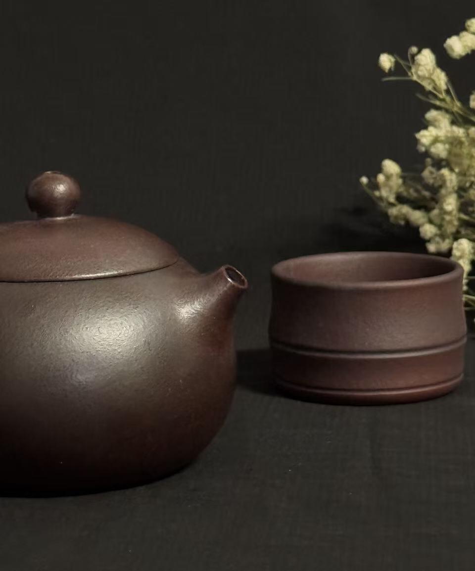 零元拍：原矿紫砂紫罗兰西施+竹节主人杯（250CC左右）