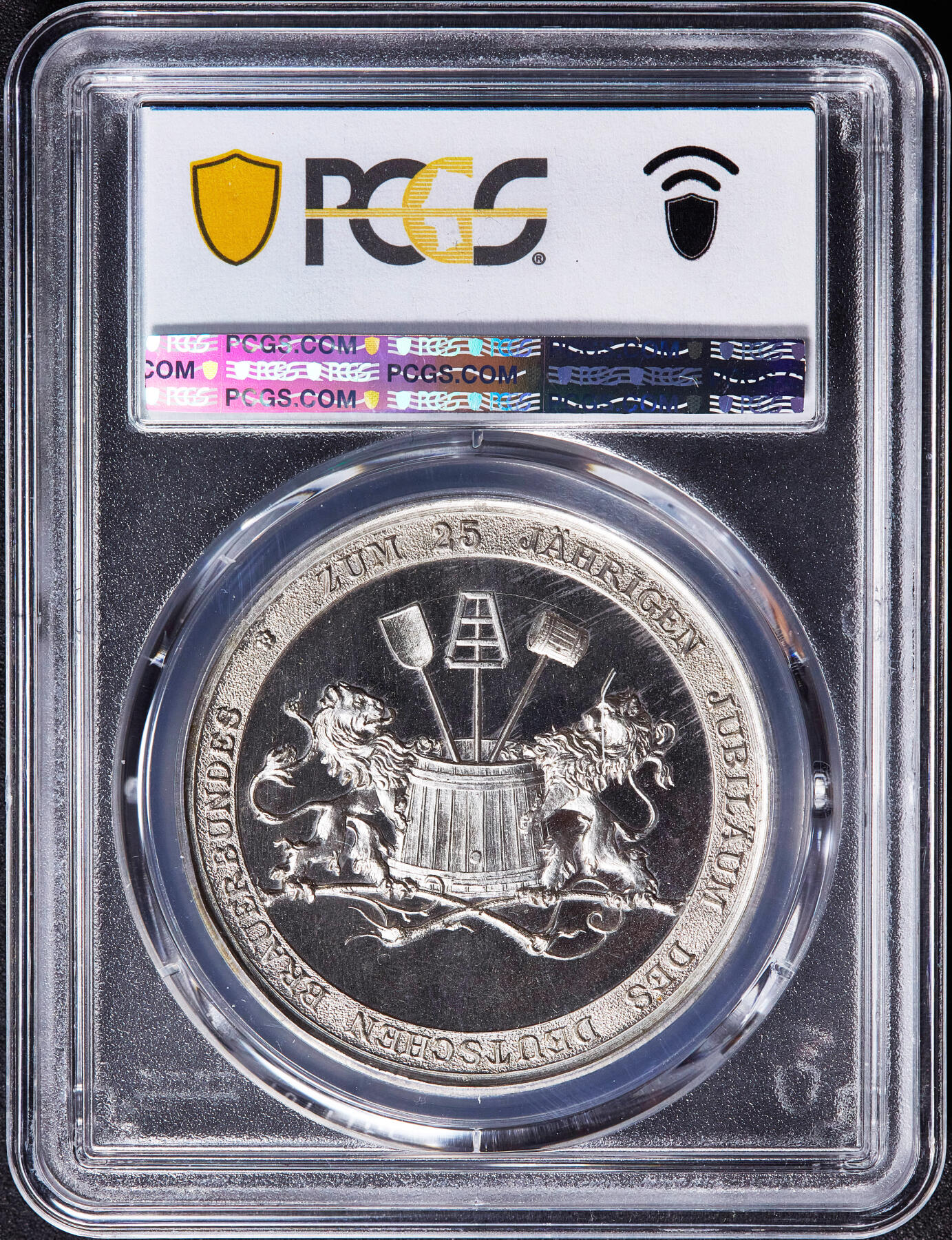 【俄甄集藏】2026年(050)04-01星期三 晚 19:30 全场包邮 德国1896年纽伦堡酿酒协会成立25周年城市景观镀银纪念铜章，PCGS SP64，镜面底板，亚军，设计精美