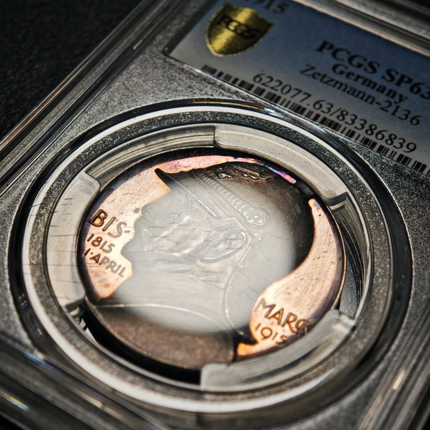 【德藏】世界币章拍卖第169期（拍品征集中~欢迎藏友联系） 1915年 德国铁血宰相俾斯麦诞辰百年纪念银章 PCGS SP63 类镜面底板