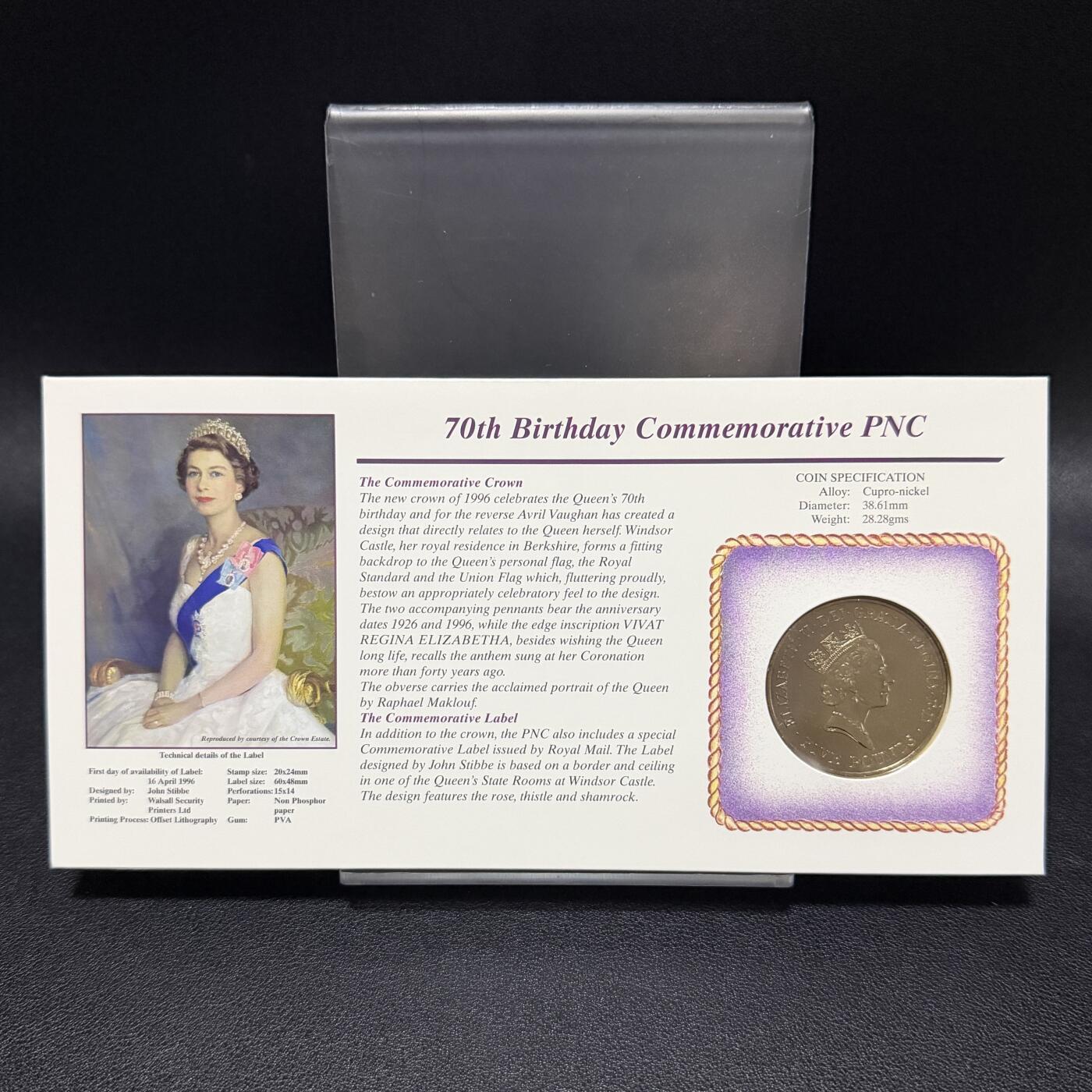 ＜星葵🌻钱币社＞第72期·东奔西走的硬币·3月31日发货 〈邮币封〉英国1996年女王诞辰70周年5镑克朗型纪念币