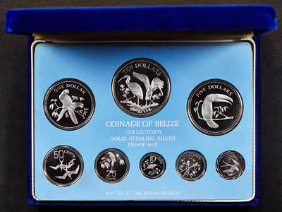 【俄甄集藏】2026年(050)04-01星期三 晚 19:30 全场包邮 - 伯利兹1980年1分-10元野生鸟类精制纯银硬币8枚全套，原盒证，富兰克林造币厂出品，总重98.49克，925银，发行量1826套，设计精美，保存完好难得