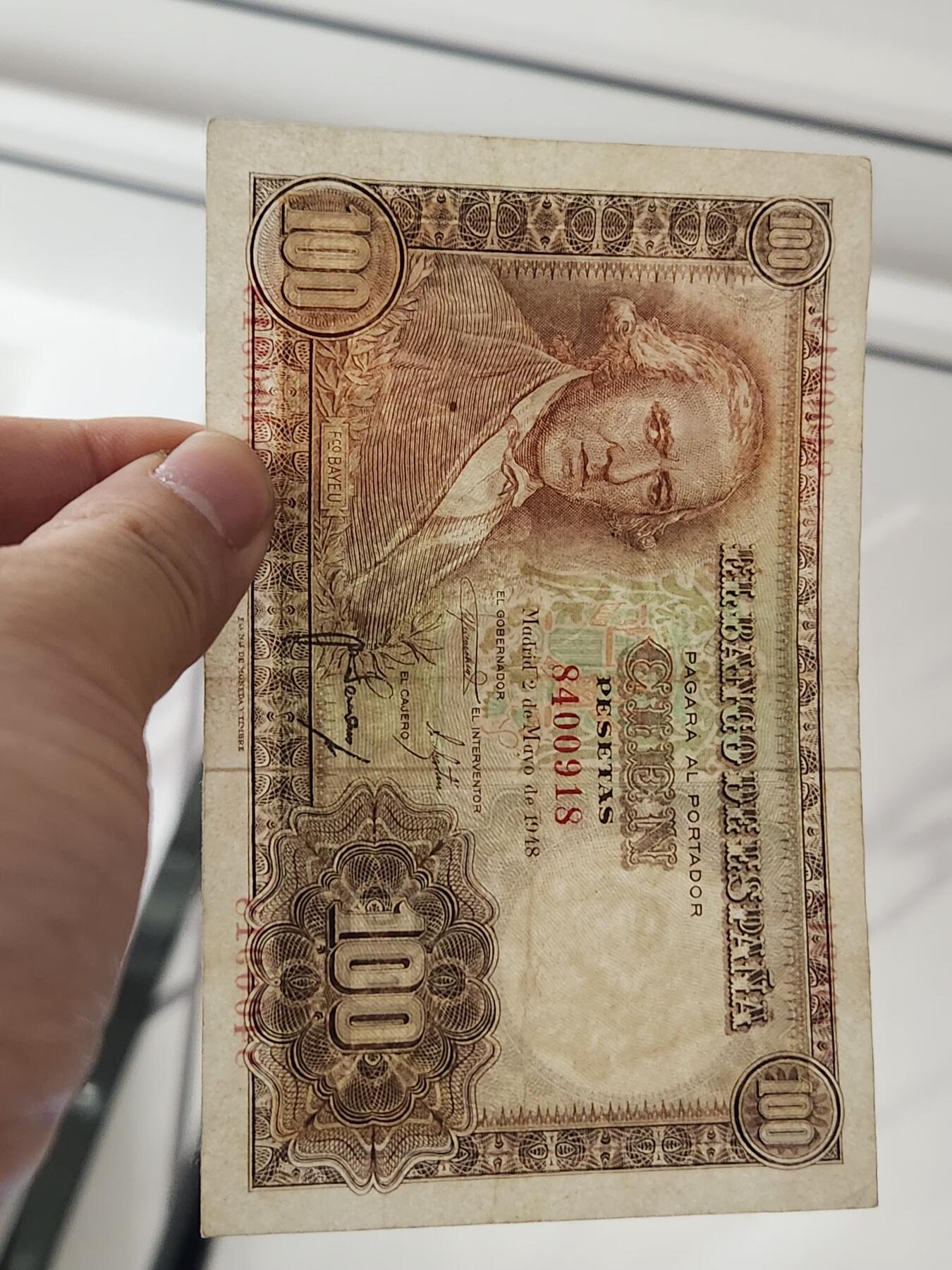 3月28号晚上8点 外国纸币自动截拍第47场 西班牙100原票美品