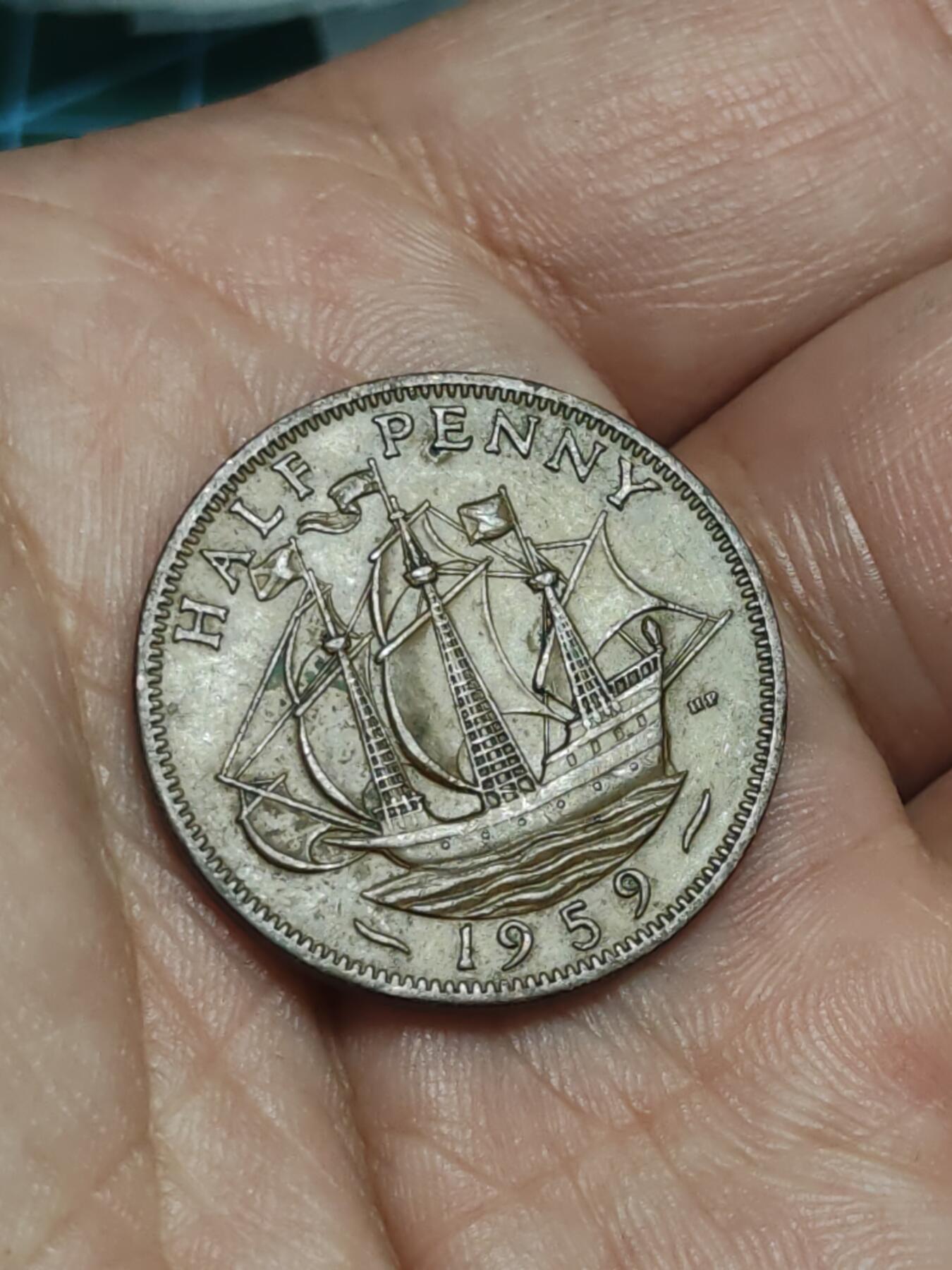 2026年第三十八场(总第二百零七场）外国好品散币场(免佣金) 英国🇬🇧1959年半便士(伊丽莎白二世青年桂冠第二版)