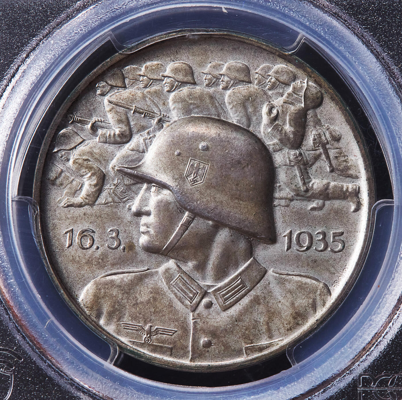 【俄甄集藏】2026年(050)04-01星期三 晚 19:30 全场包邮 德国第三帝国1935年纪念一战磨砂银章，PCGS SP63，少见品种，磨砂底板，原味状态