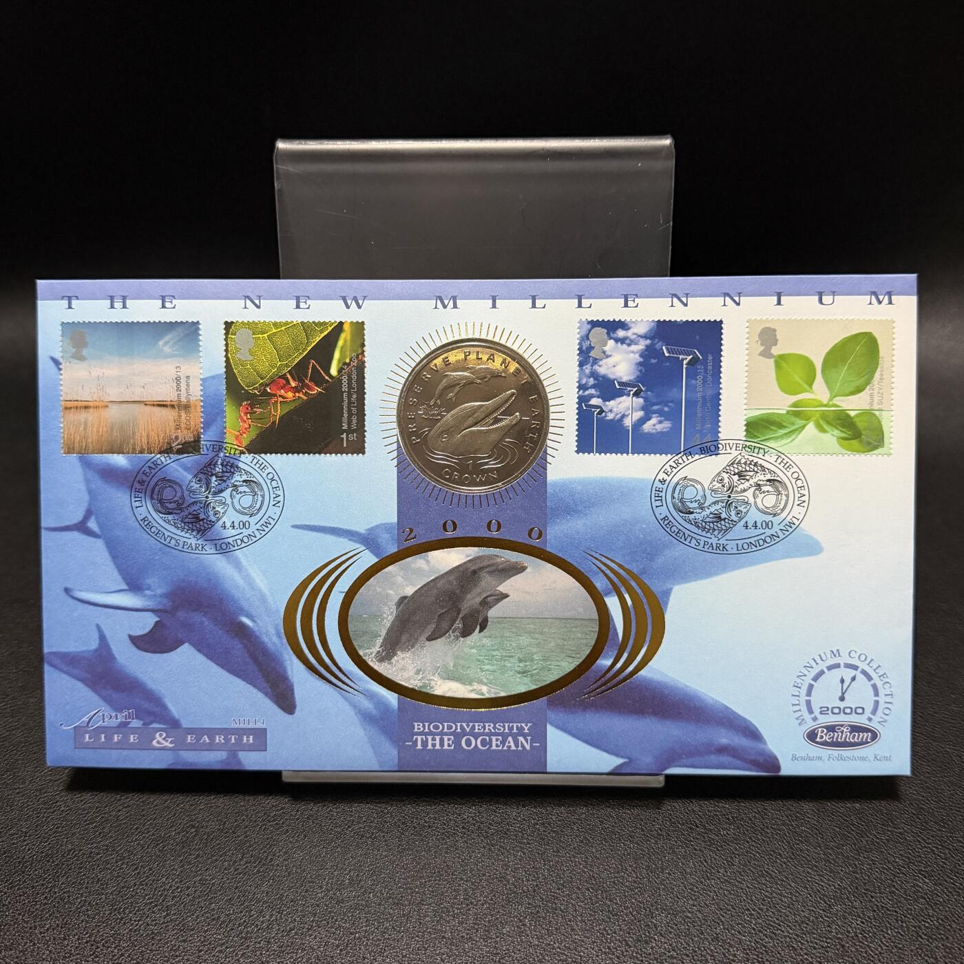 ＜星葵🌻钱币社＞第72期·东奔西走的硬币·3月31日发货 〈邮币封〉直布罗陀1994年保护地球·条纹海豚1克朗纪念币