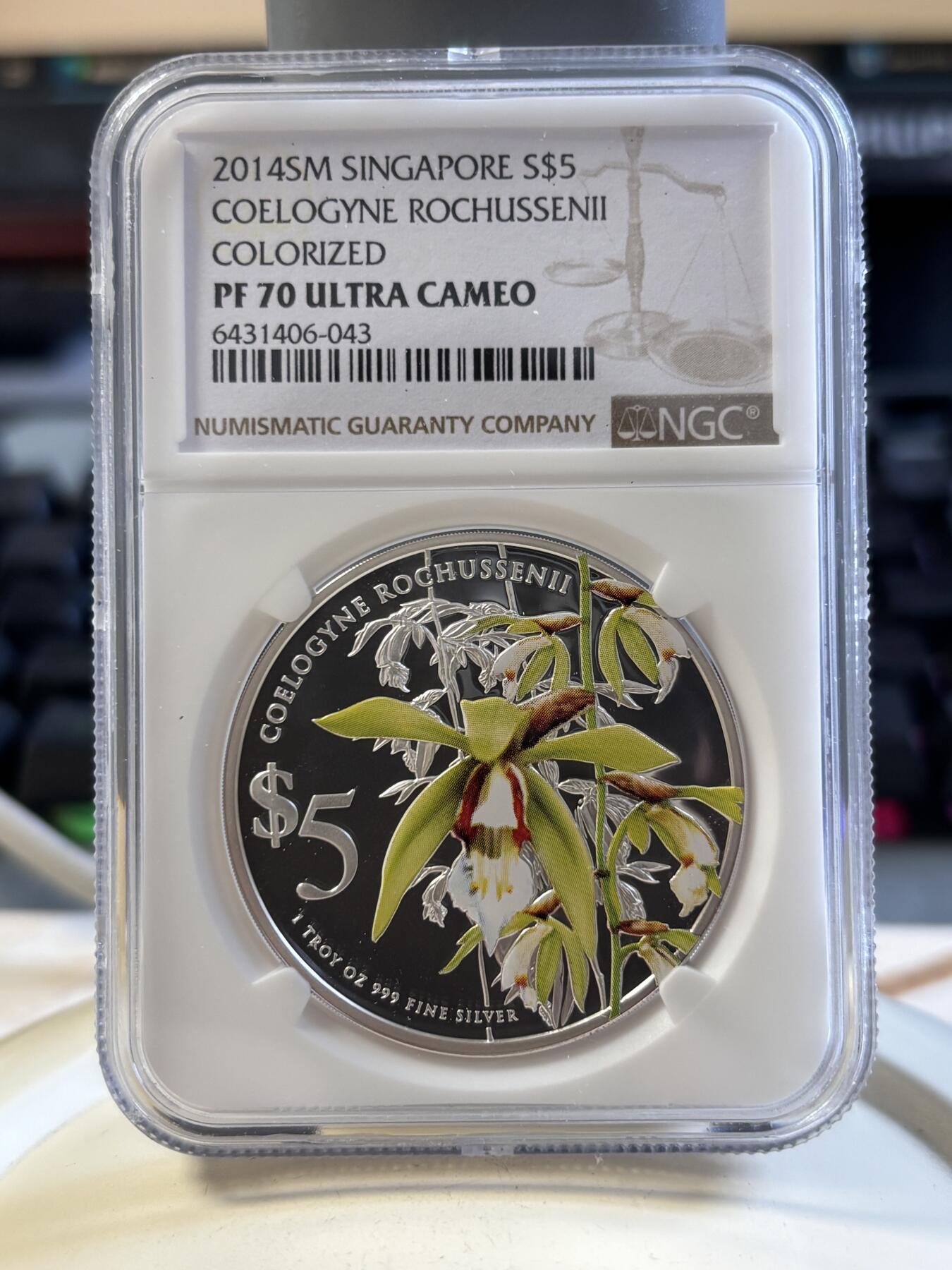 第194期拍卖 新加坡2014年花卉系列彩色1盎司纪念银币2枚套NGC-PF70,999银，1盎司*2