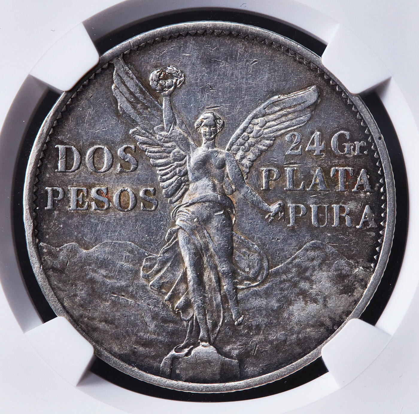 【俄甄集藏】2026年(050)04-01星期三 晚 19:30 全场包邮 墨西哥1921年Mo版纪念独立百年2比索大银币，NGC AUD，原味酱彩老包浆，经典品种