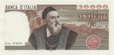 小福收藏拍卖第203期 裸钞场 本期有多张豹子号靓号 仅发行1000枚亚克力砖封蒙古20000图格里克帝国800周年纪念钞 瑞士200法郎 百慕大样钞洋葱冠全套 巴林首版大全套 卡塔尔四张套 越南 保加利亚 马其顿等多国精美纸币 - 意大利 1975年 20000里拉 提香 紫外有反应 unc