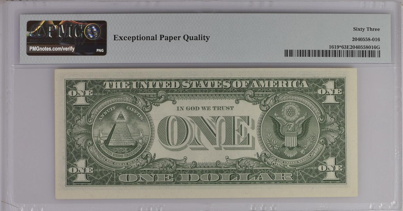 PMG评级美元 补号序列号:*03858052A 1美元蓝库印银圆券Silver Certificate, $1 1957 Small Size