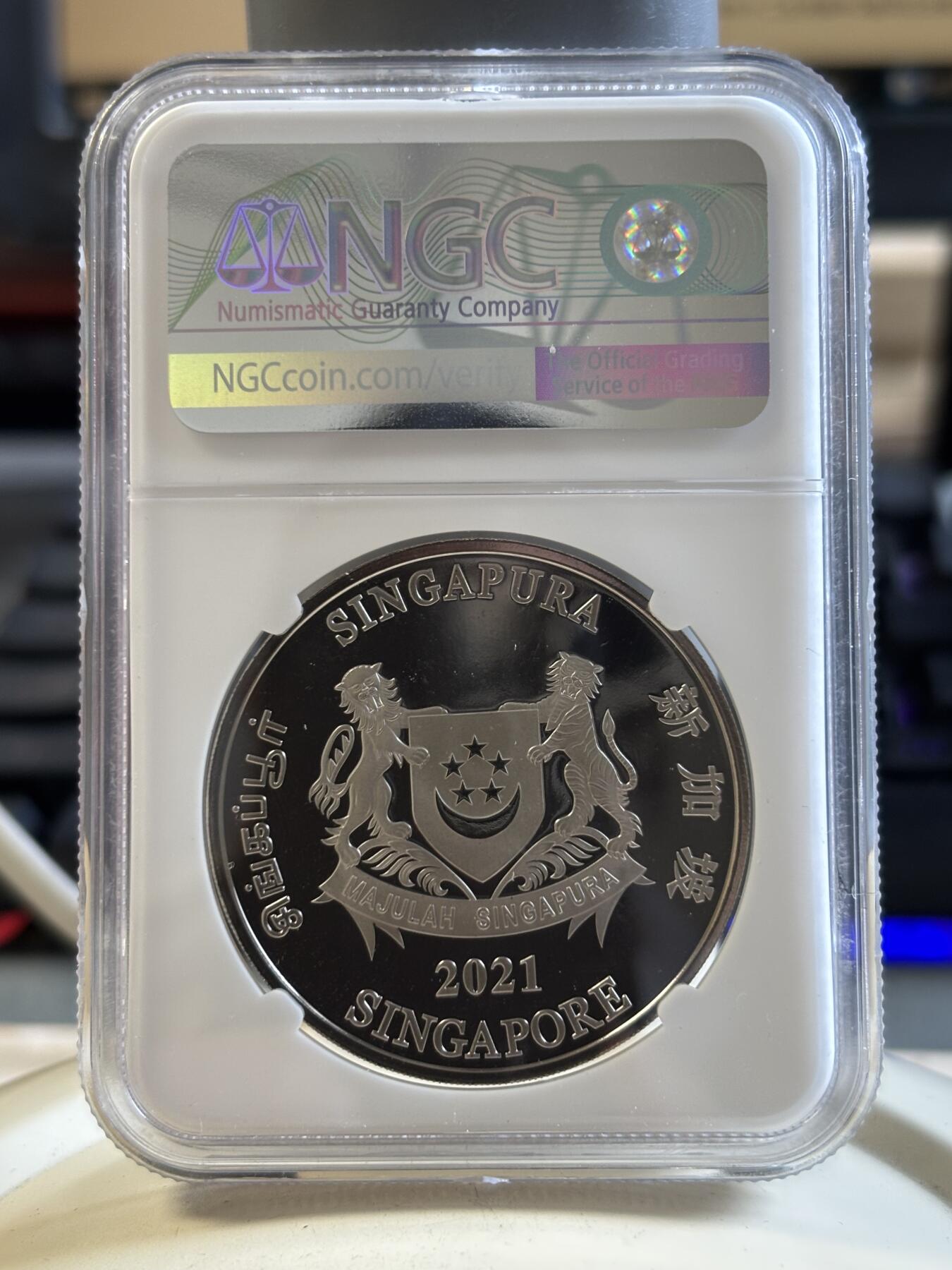 第194期拍卖 新加坡2021年十二生肖牛年铜镍纪念币NGC-PF68带盒证书