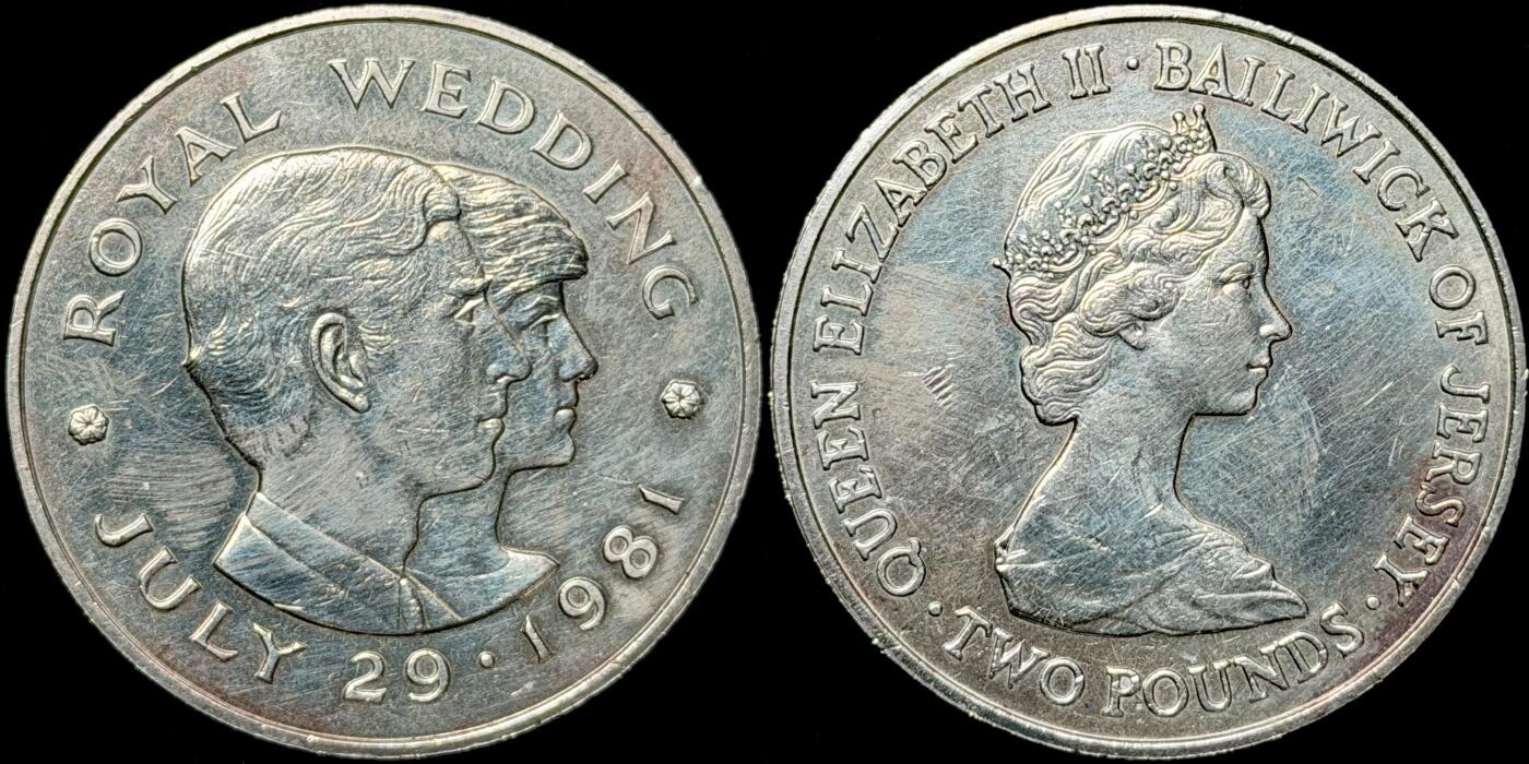 ＜星葵🌻钱币社＞第72期·东奔西走的硬币·3月31日发货 泽西岛1981年查尔斯王子和戴安娜王妃·皇室婚礼2镑克朗型纪念币