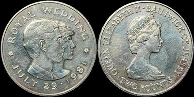 ＜星葵🌻钱币社＞第72期·东奔西走的硬币·3月31日发货 - 泽西岛1981年查尔斯王子和戴安娜王妃·皇室婚礼2镑克朗型纪念币