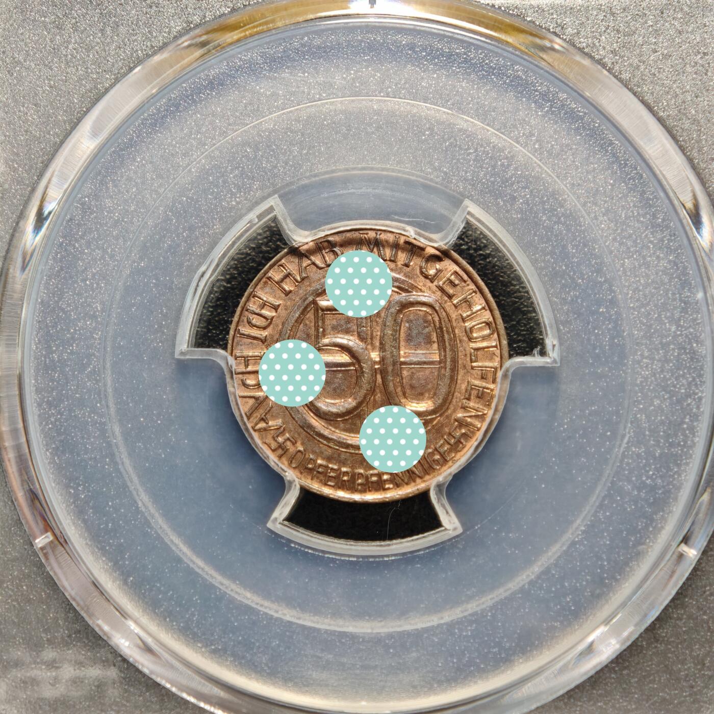 【德藏】世界币章拍卖第169期（拍品征集中~欢迎藏友联系） 1938年 德国民族社会主义工人党党首头像50芬尼捐赠代用币铜币 PCGS AU58（原图请查询PCGS评级公司官网）