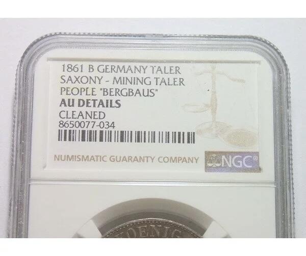 【银】NGC AU 德国萨克森1861年 矿业祈福1泰勒银币 初铸爽品