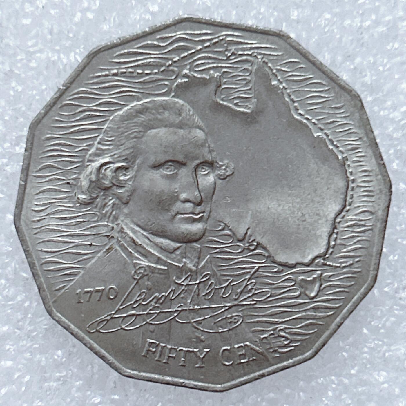 第一海外回流一元起拍收藏 散集专场  第309期 澳大利亚1970年50分多边形纪念币 库克船长发现澳大利亚200周年 好品