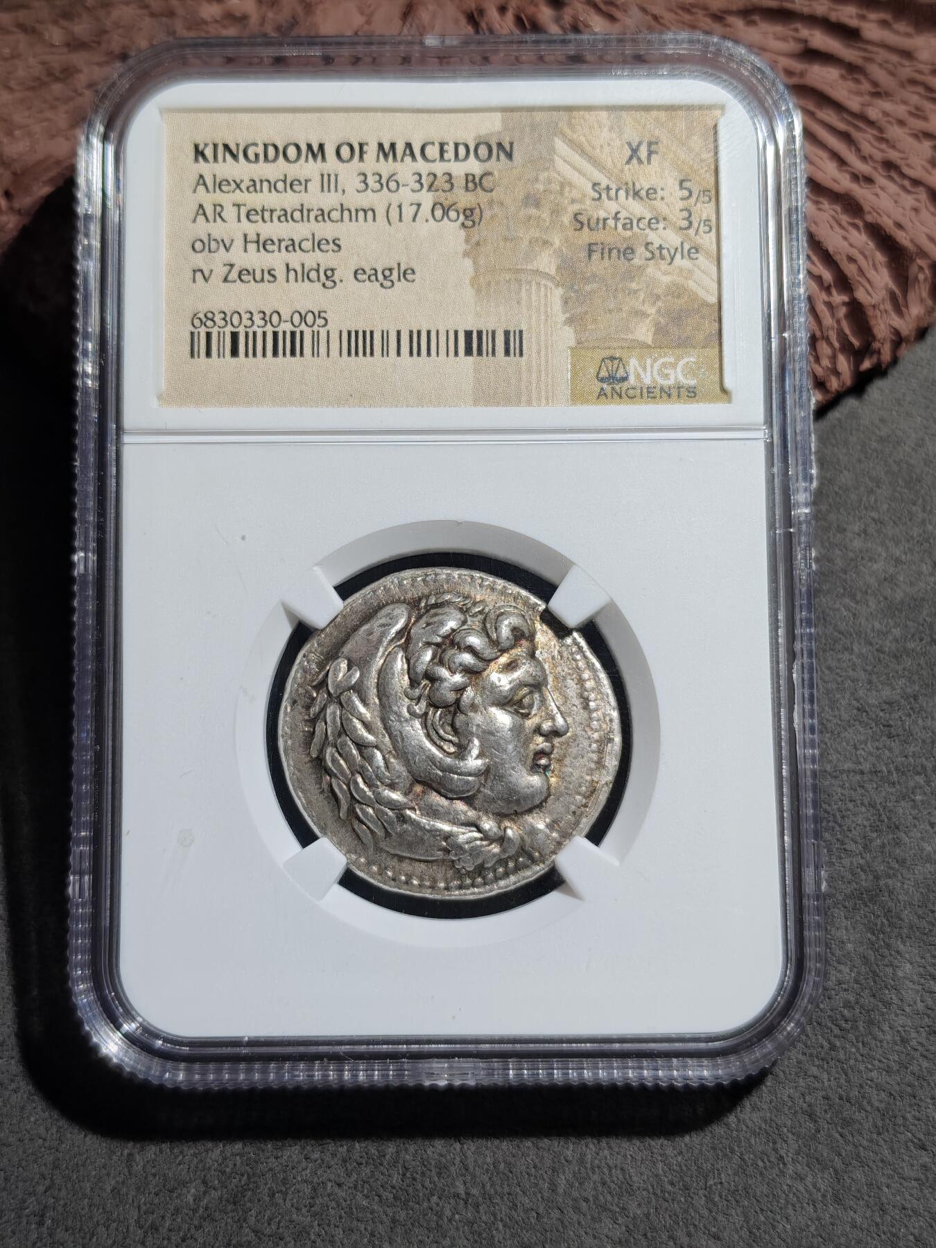 大象古币古希腊古罗马钱币专场首次拍卖1 NGC评级Fine Style古希腊大力神狮皮盔宙斯四德拉克马银币麦稀奇古希腊钱币板块重器