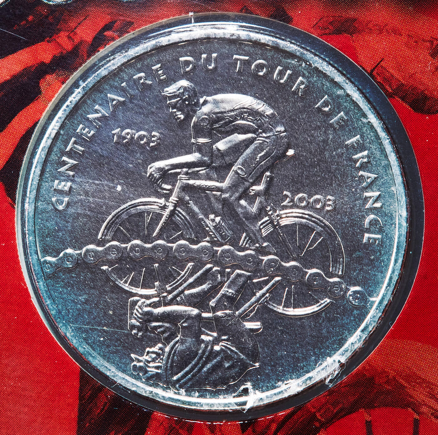 【俄甄集藏】2026年(050)04-01星期三 晚 19:30 全场包邮 法国2003年纪念环法自行车赛100周年1/4欧元卡装银币，重13克，900银，实际发行量71257枚