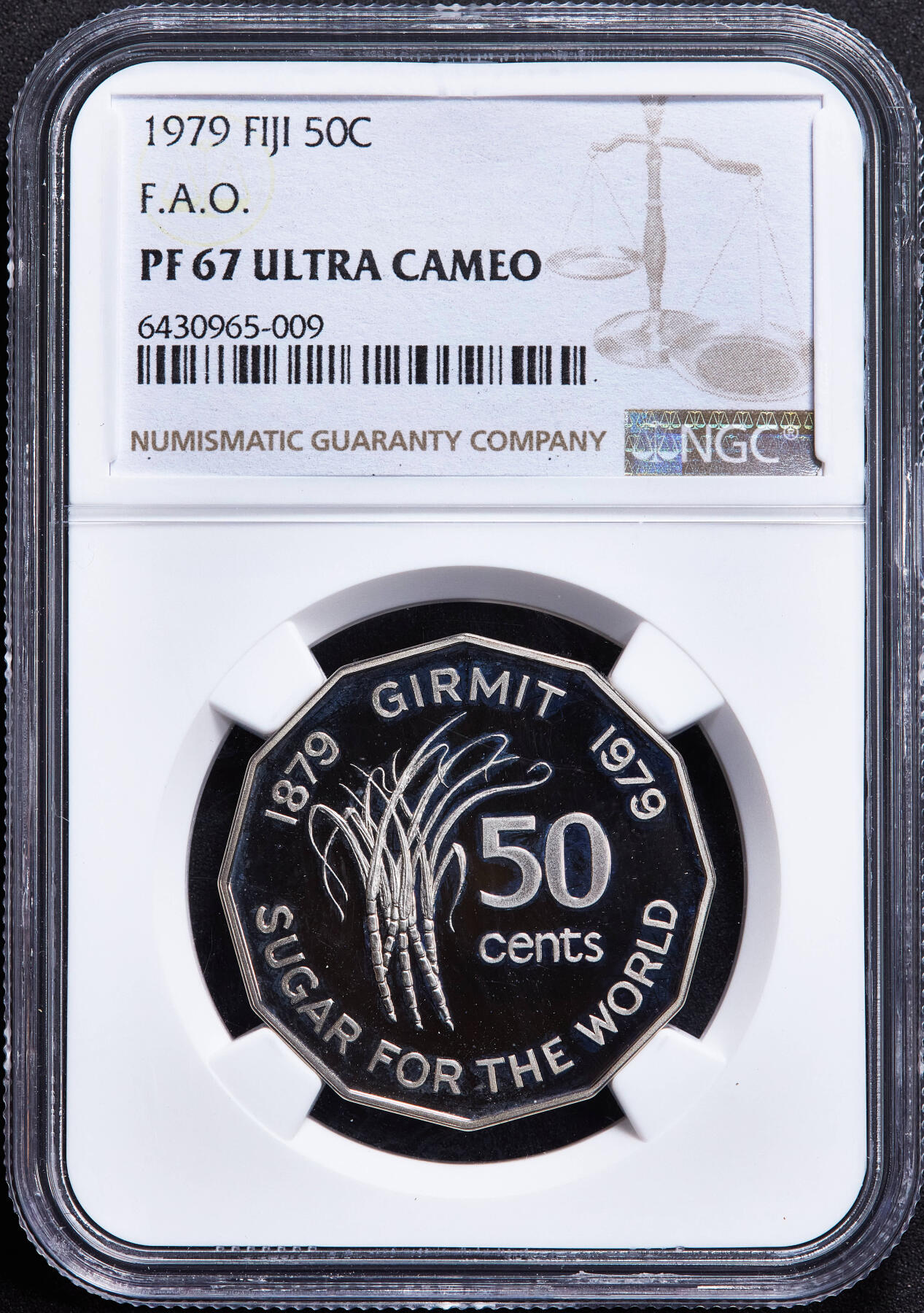 【俄甄集藏】2026年(050)04-01星期三 晚 19:30 全场包邮 斐济1979年FAO粮农组织50分精制纪念币，NGC PF67UC，发行量6004枚，稀少品种