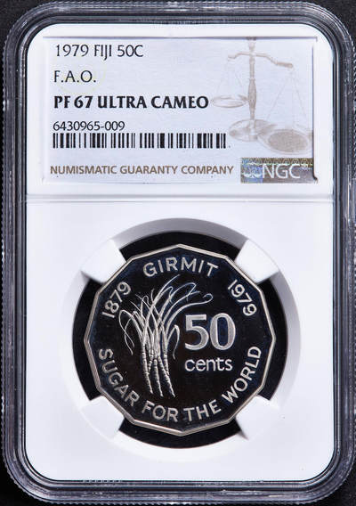 【俄甄集藏】2026年(050)04-01星期三 晚 19:30 全场包邮 - 斐济1979年FAO粮农组织50分精制纪念币，NGC PF67UC，发行量6004枚，稀少品种