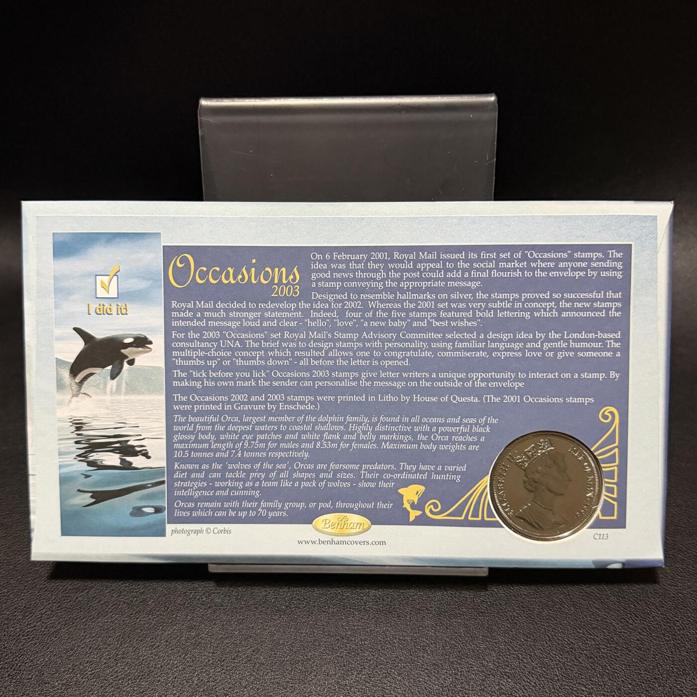 ＜星葵🌻钱币社＞第72期·东奔西走的硬币·3月31日发货 〈邮币封〉马恩岛1996年保护地球·虎鲸1克朗纪念币