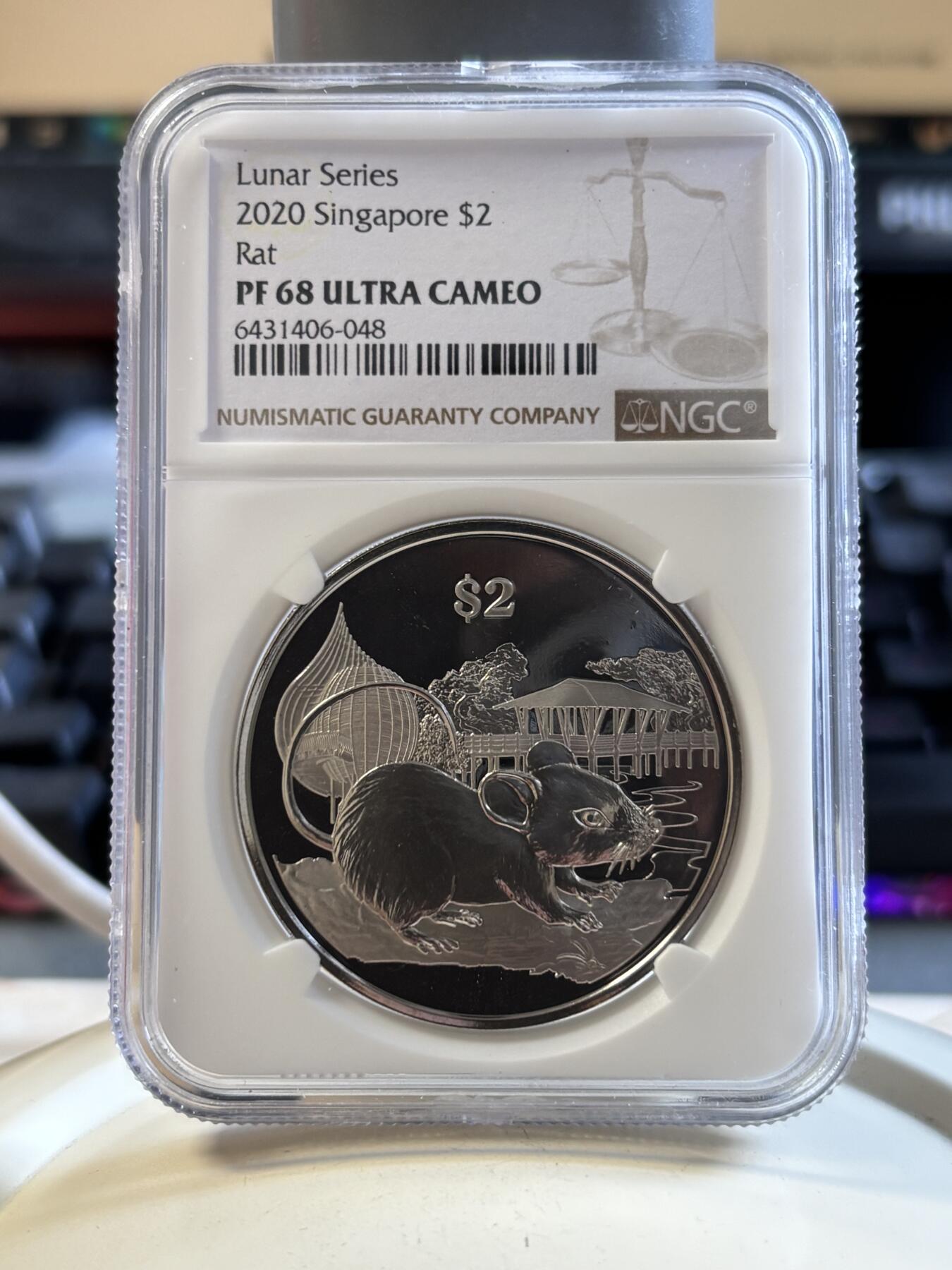 第194期拍卖 新加坡2020年十二生肖鼠年铜镍纪念币NGC-PF68带盒证书