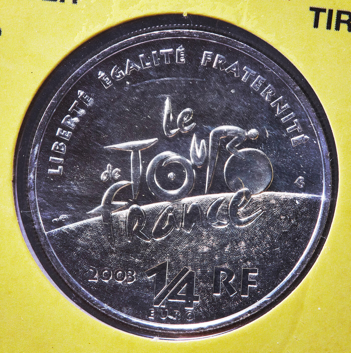 【俄甄集藏】2026年(050)04-01星期三 晚 19:30 全场包邮 法国2003年纪念环法自行车赛100周年1/4欧元卡装银币，重13克，900银，实际发行量71257枚