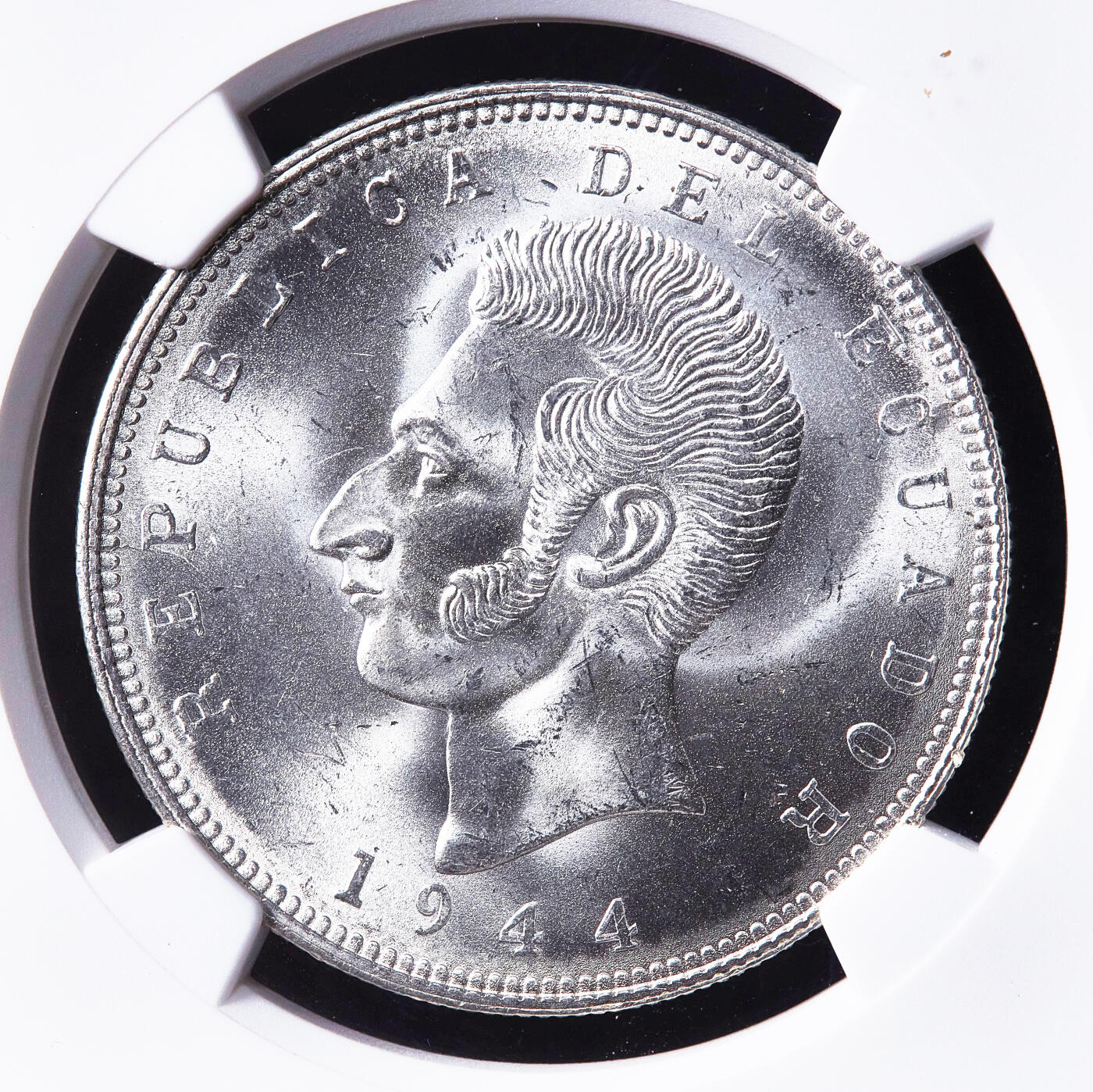 【俄甄集藏】2026年(050)04-01星期三 晚 19:30 全场包邮 厄瓜多尔1944年Mo版首任总统安东尼·苏克雷头像5苏克雷大银币，NGC MS63，转光品相，墨西哥造币厂代铸