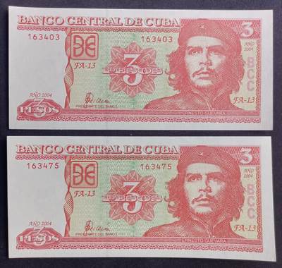 【游宝包邮场】马年第16期 好品组钞场 周六截拍 - 古巴-3比索【2004年 FA-13 163403/75 全新UNC】