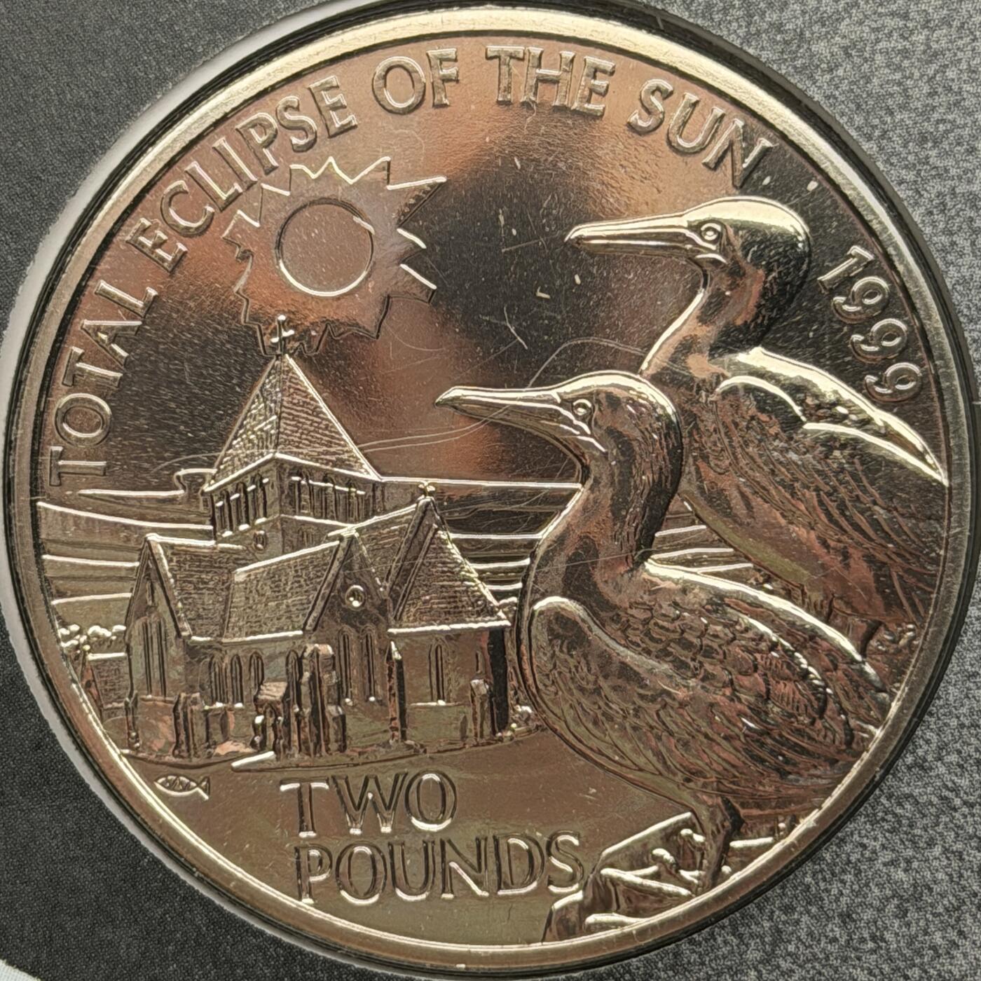 ＜星葵🌻钱币社＞第72期·东奔西走的硬币·3月31日发货 〈邮币封〉奥尔德尼岛1999年日全食2镑克朗型纪念币