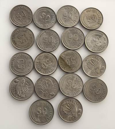 外国优质老铜币银币苏联纪念章，每周六晚九点倒数截拍，满百包邮可寄存，持续收拍 - 新加坡大版50分18枚