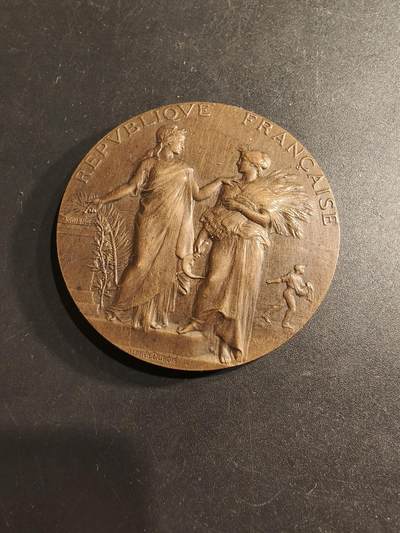 老王徽章第190期 - 法国农业部地区农业竞赛大铜章      大师阿尔菲·杜布瓦作品     直径50mm     重量59.5g