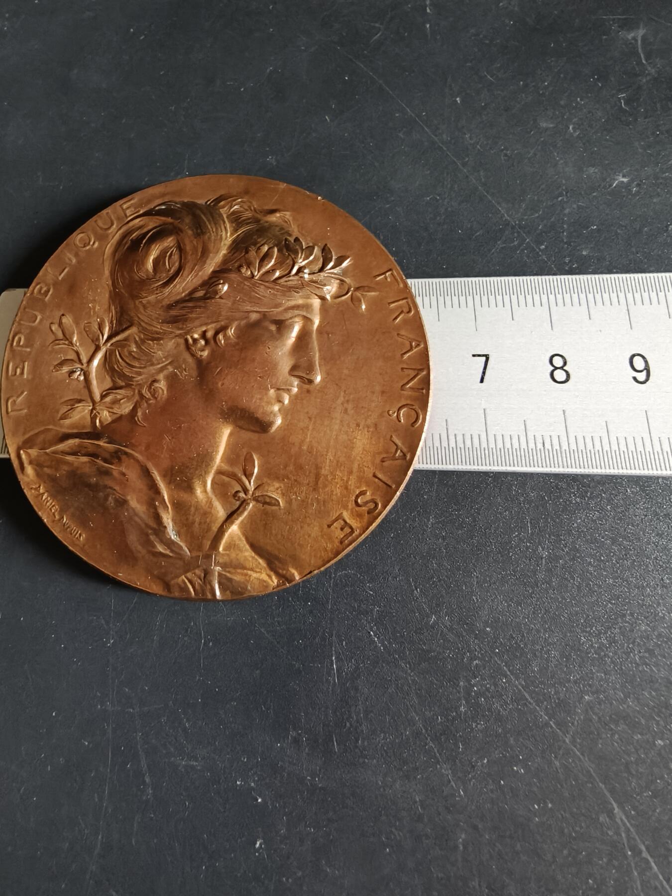 老王徽章第190期 法国1889巴黎国际博览会大铜章    大师丹尼尔·杜普伊作品      直径64mm     重量90.9g