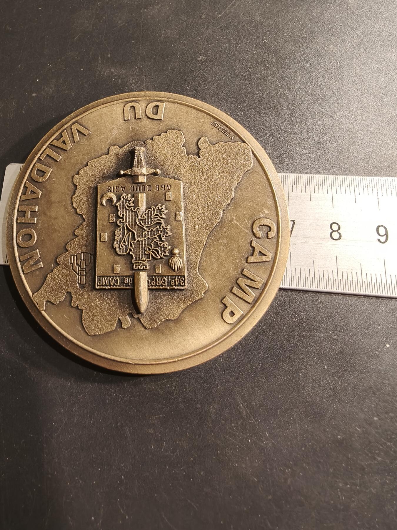 老王徽章第190期 法国瓦勒多恩军事训练营纪念章     直径70mm    重量105.6g     瓦勒多恩营地是法国重要的军事训练基地，历史悠久，主要用于装甲部队和炮兵的训练。