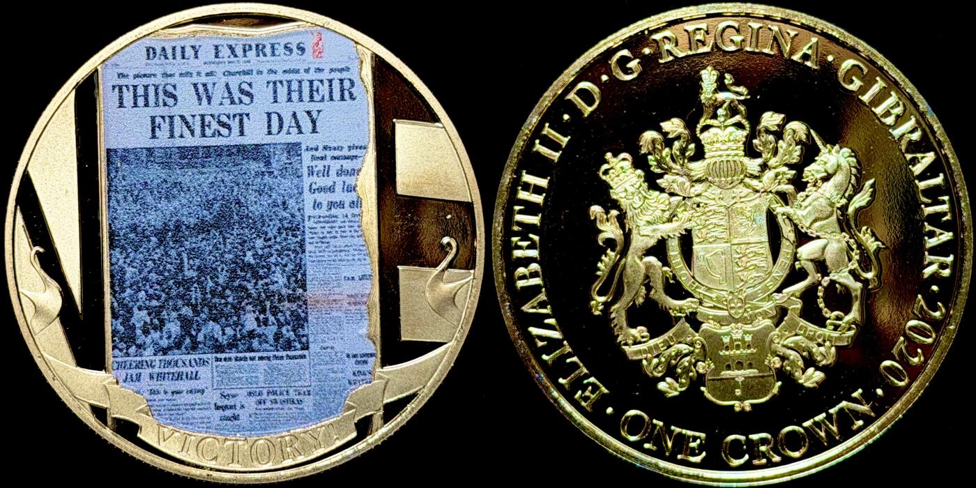 ＜星葵🌻钱币社＞第72期·东奔西走的硬币·3月31日发货 直布罗陀2020年胜利日编年史·每日快报1克朗镀金纪念币