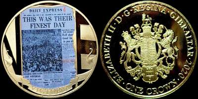 ＜星葵🌻钱币社＞第72期·东奔西走的硬币·3月31日发货 - 直布罗陀2020年胜利日编年史·每日快报1克朗镀金纪念币