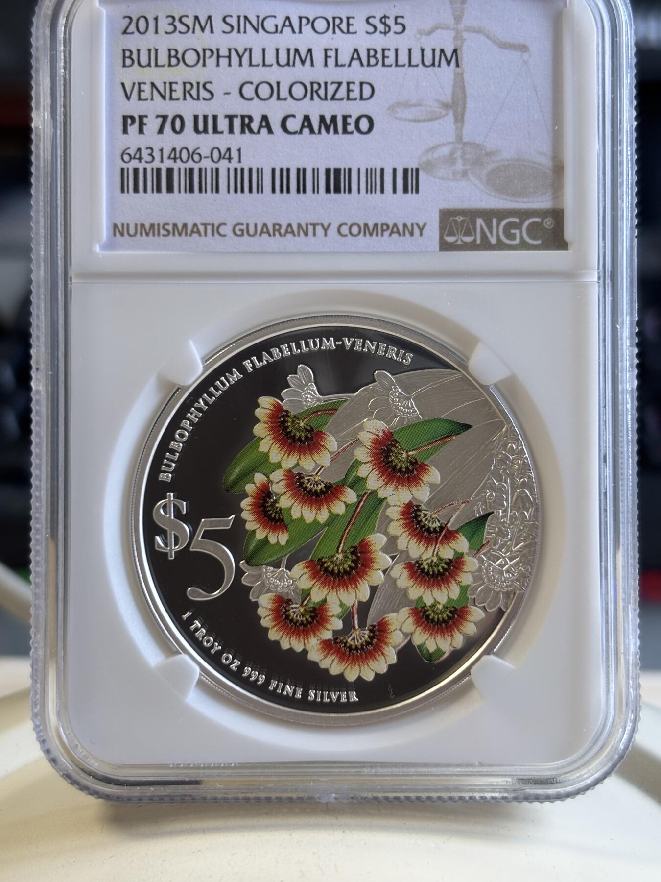 第194期拍卖 新加坡2013年花卉系列彩色1盎司纪念银币2枚套NGC-PF70,999银，1盎司*2