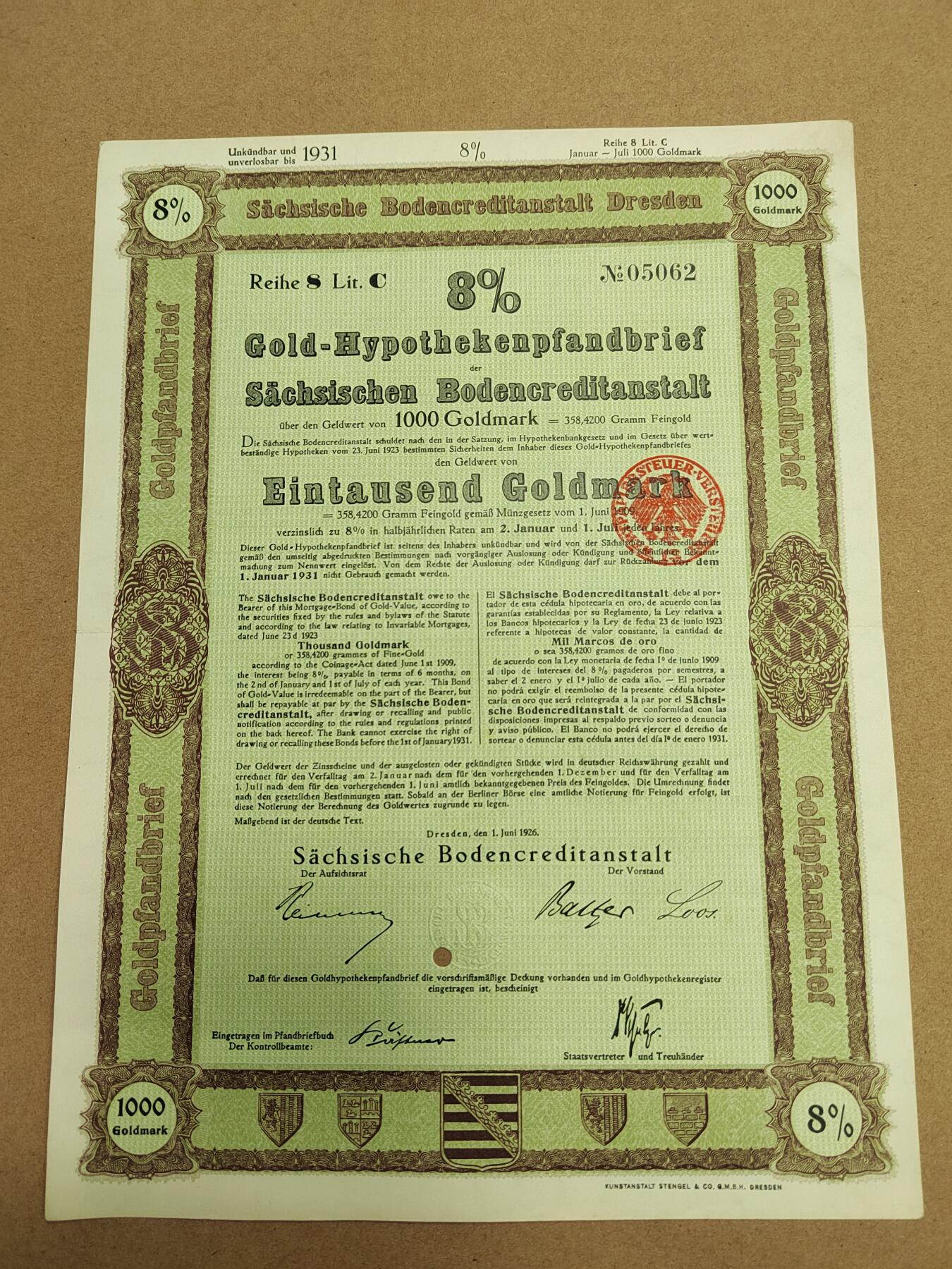 PCAI钱币  28-790 钱币证章邮票小专场 德国早期二战之前的公债或股票