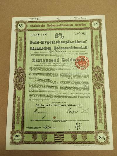 PCAI钱币  28-790 钱币证章邮票小专场 - 德国早期二战之前的公债或股票