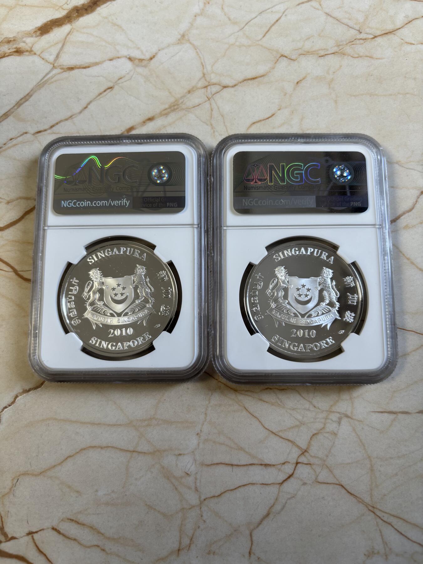 第194期拍卖 新加坡2010年花卉系列彩色20克纪念银币2枚套NGC-PF70,999银，20克*2