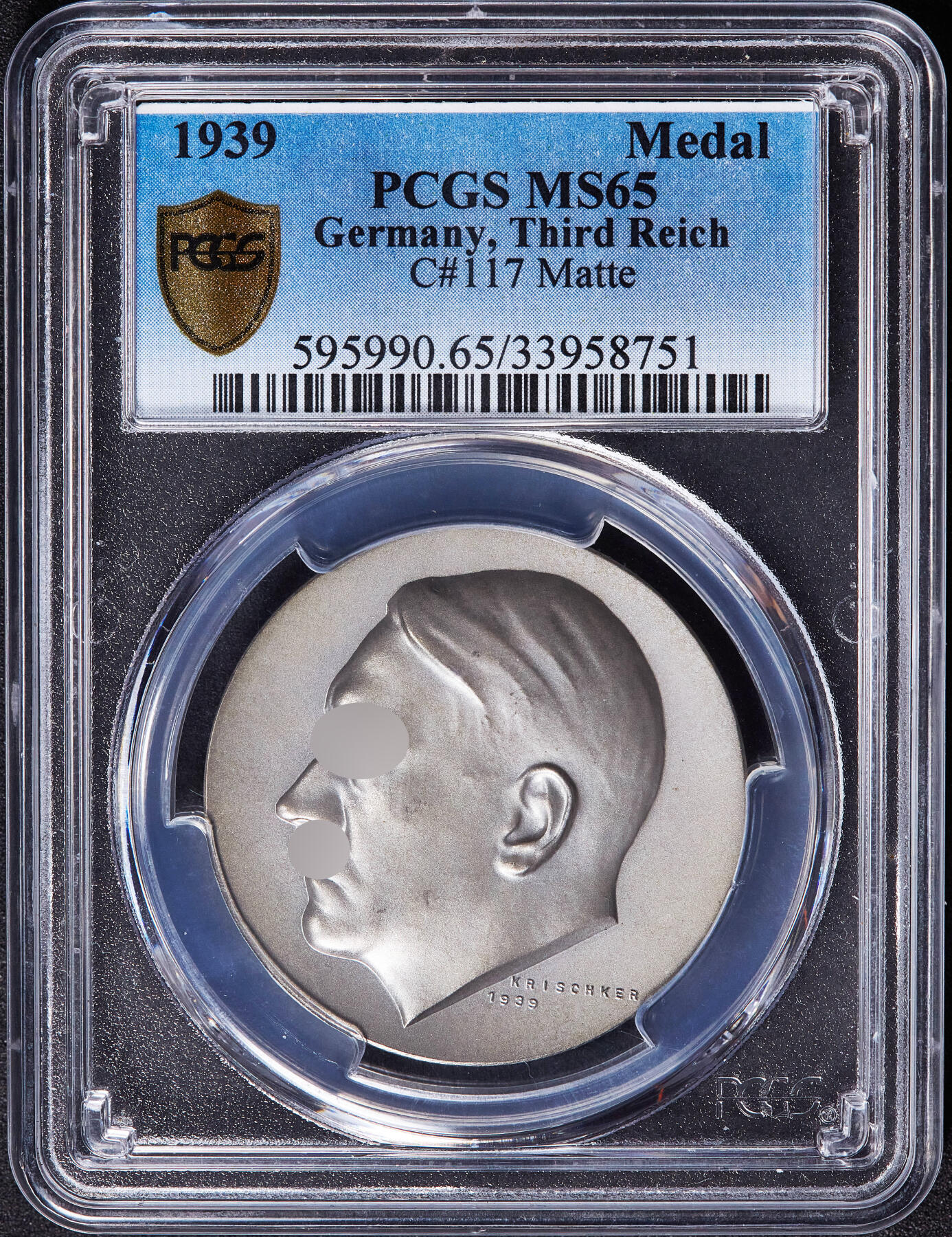 【俄甄集藏】2026年(050)04-01星期三 晚 19:30 全场包邮 德国第三帝国1939年纪念总理50周岁银章，PCGS MS65，高浮雕磨砂工艺，顶级状态，名誉品种，原图联系客服或至官网查询