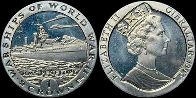 ＜星葵🌻钱币社＞第72期·东奔西走的硬币·3月31日发货 - 直布罗陀1993年二战战舰·佩内洛普号1克朗纪念币