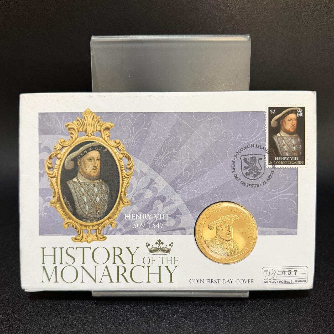 ＜星葵🌻钱币社＞第72期·东奔西走的硬币·3月31日发货 〈邮币封〉库克群岛2008年皇室家族史·亨利八世1元克朗型镀金纪念币